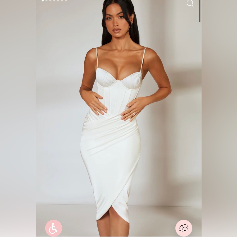 Oh Polly Draped Skirt Corset MIDI Dress in Ivory in size 2